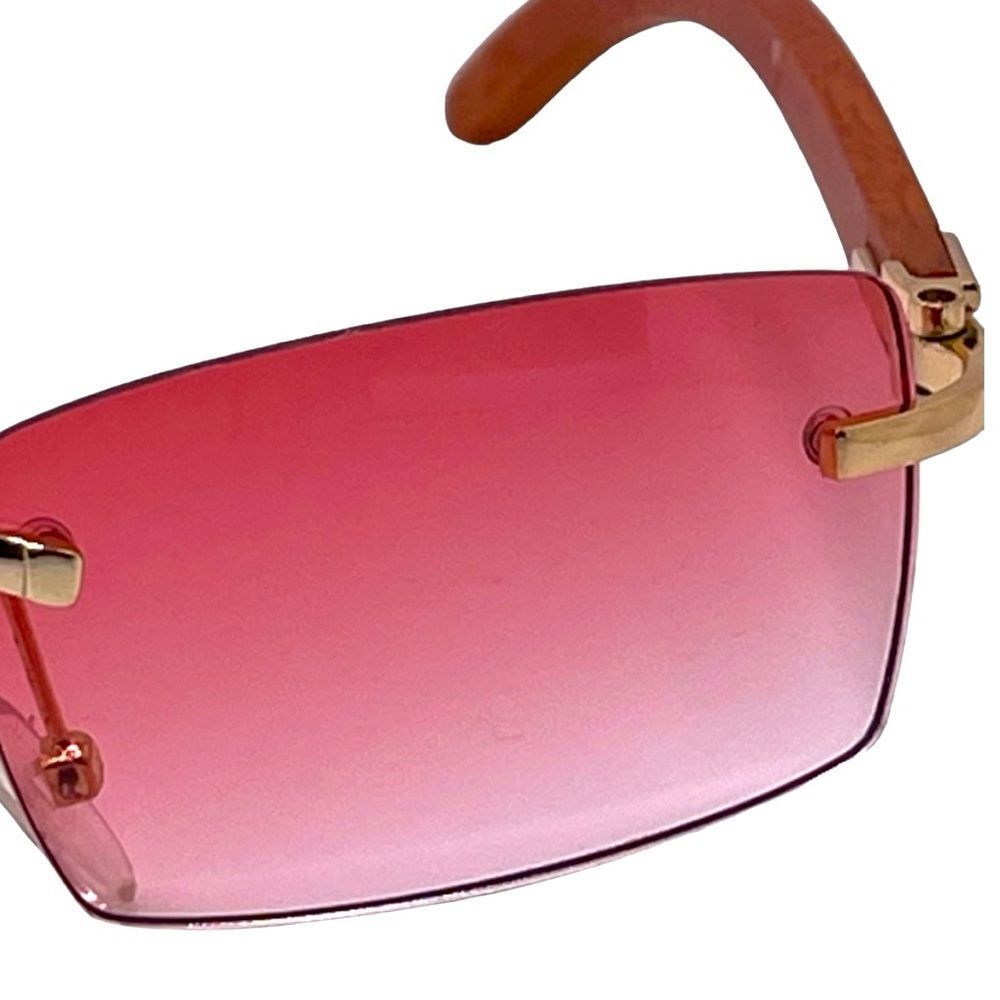 Awesome Shades! Variated Pink Rectangular Lens with Wood Tone Arms - Picture 8 of 8